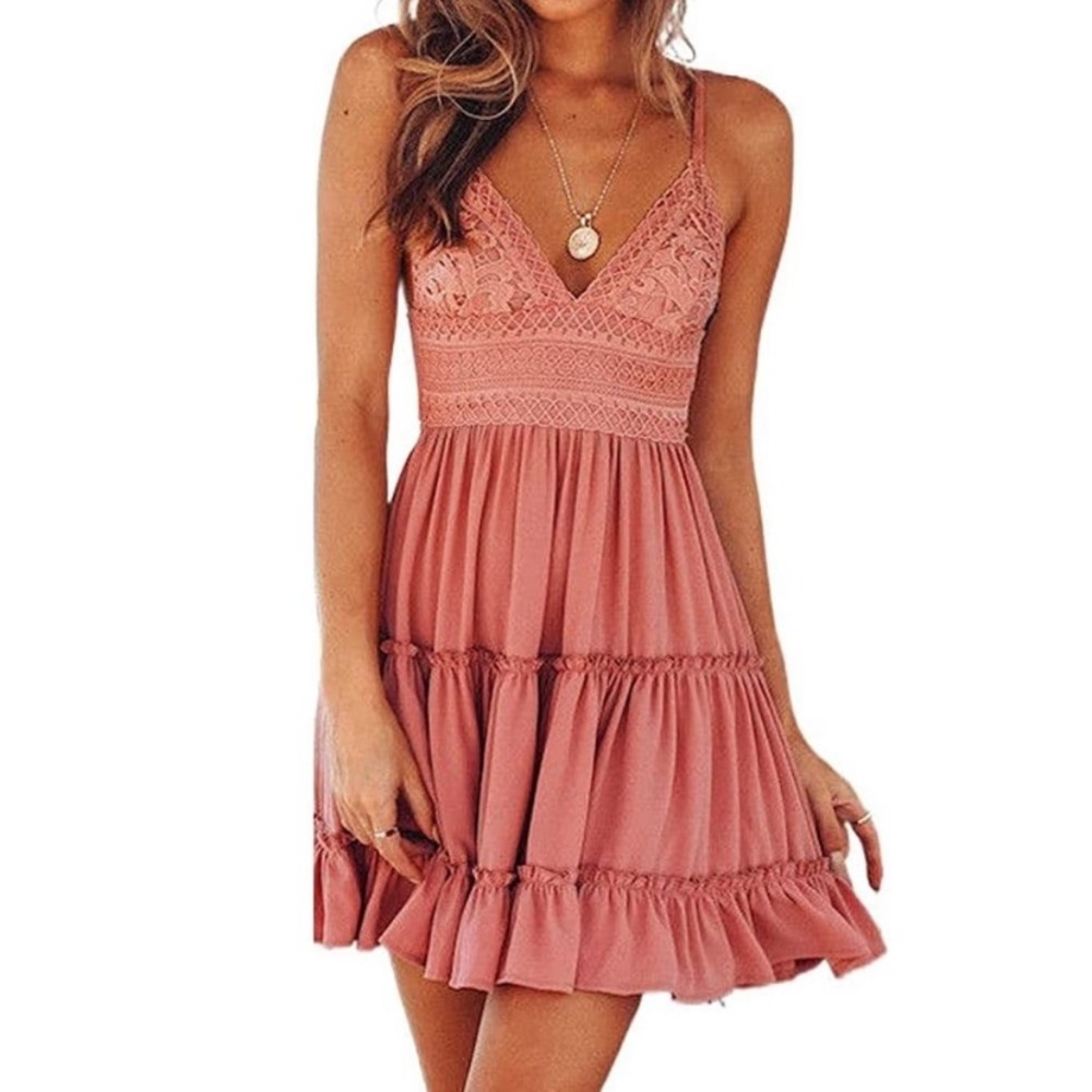 New Boutique Brand Mauve/Pink Boho Swing Mini Dress